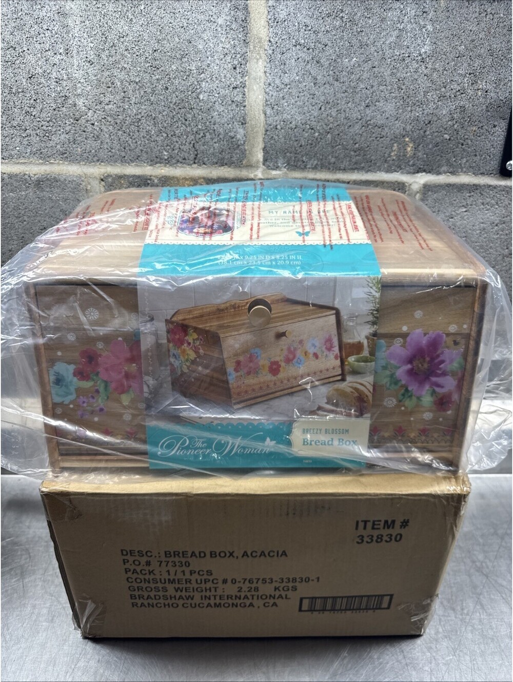 The Pioneer Woman Breezy Blossom Brown Acacia Wooden Bread Box Kitchen 15x9x9